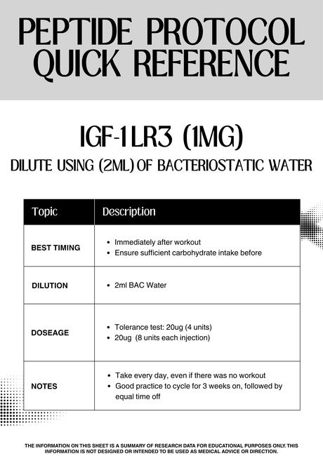IGF-1 LR3 1 mg protocol reference sheet