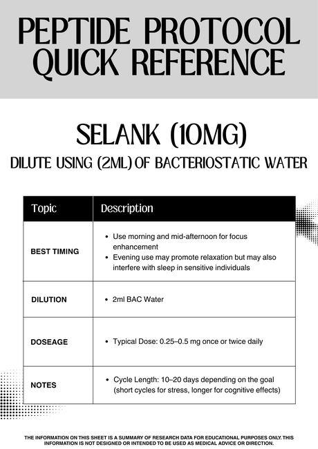 Selank 10 mg protocol reference sheet
