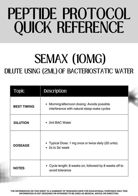 Semax 10 mg protocol reference sheet